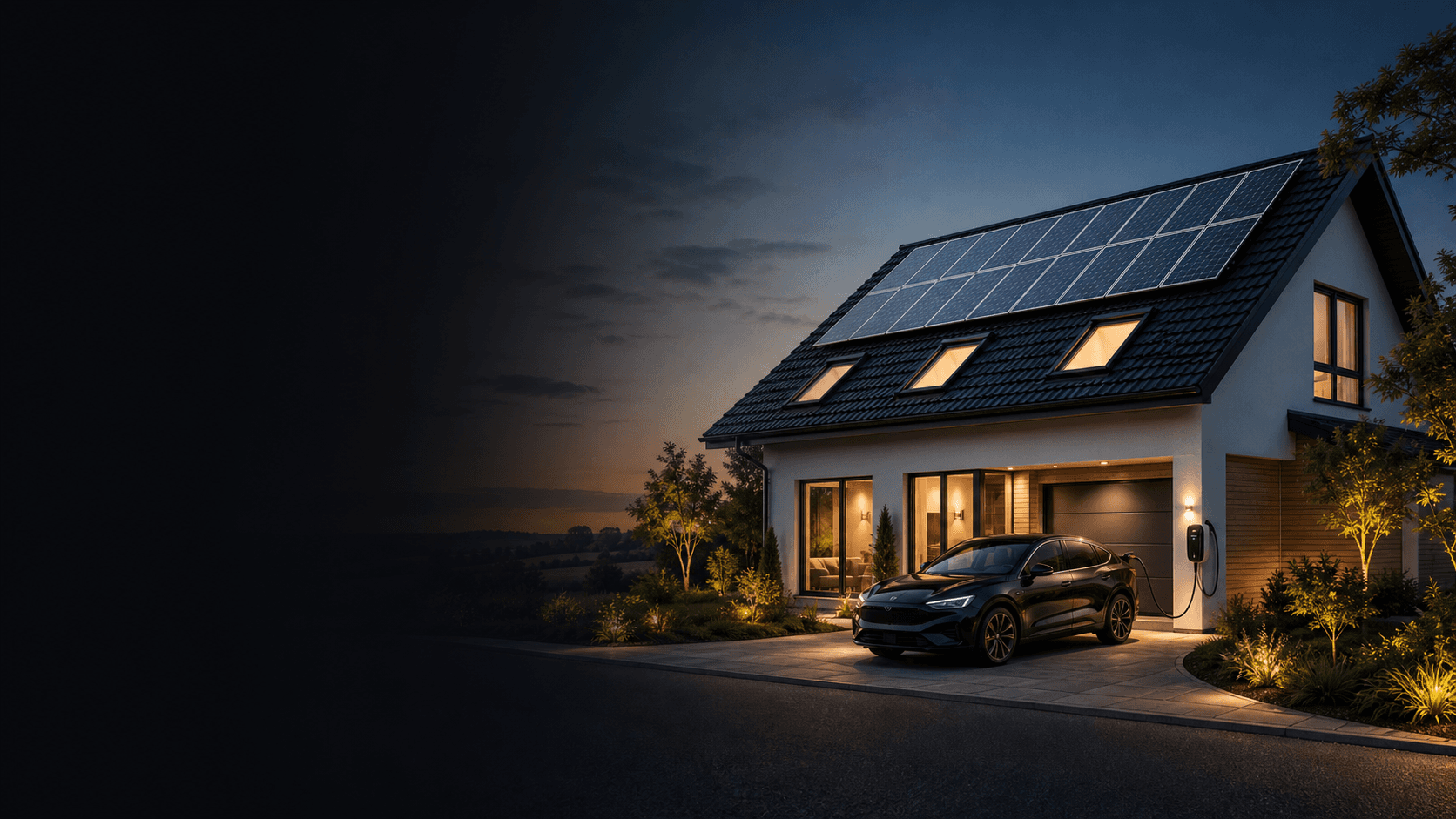 Haus mit Photovoltaikanlage als Teil eines Energiesystems